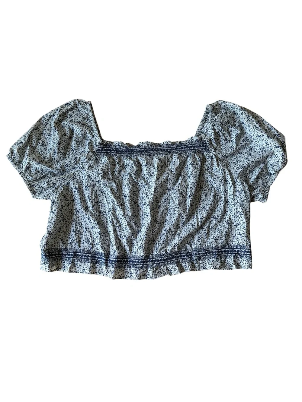NWT Madewell 4x Jeanette Top Floral Blue Crop Blouse Boho Button Back